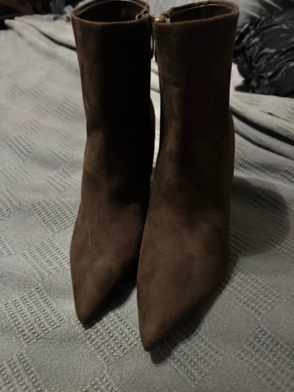 Nine West Chic Brown Heeled Suede Boots with Gold Accent Heels, Size 5 1/2